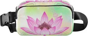 Beautiful Pink Lotus Flower Fanny Packs Women Waterproof Anti Theft Belt Bag Cute Cross Body Waist Pack