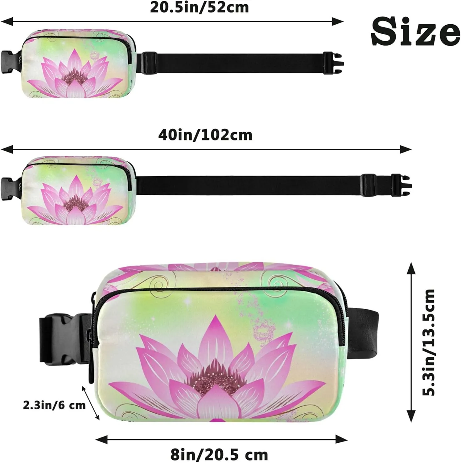 Beautiful Pink Lotus Flower Fanny Packs Women Waterproof Anti Theft Belt Bag Cute Cross Body Waist Pack