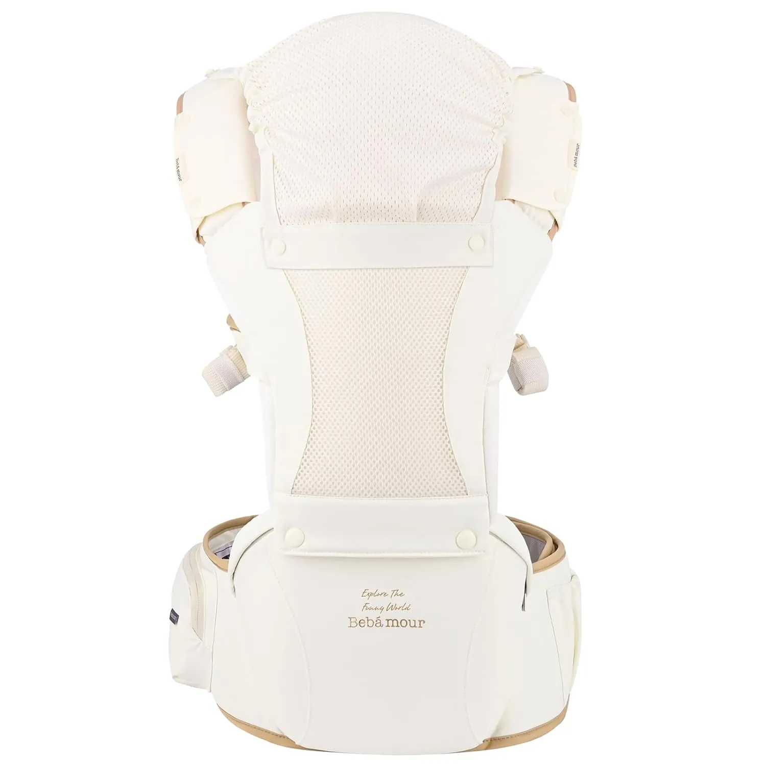 Bebamour Baby Carrier Safety-Certified Hip Seat Baby Carrier Newborn to Toddler Baby Hipseat 0-36Months with Head Hood, 3 PCS Teething Pads, Waist Extender & Storage Bag (New Khaki)