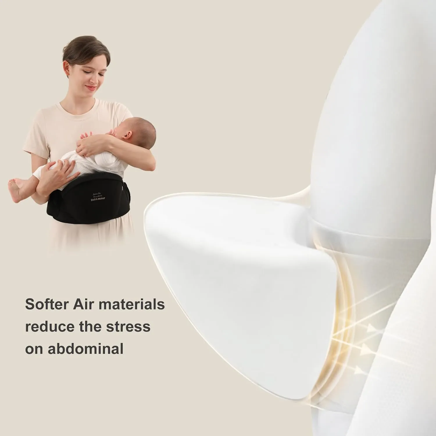 Bebamour Baby Carrier Safety-Certified Hip Seat Baby Carrier Newborn to Toddler Baby Hipseat 0-36Months with Head Hood, 3 PCS Teething Pads, Waist Extender & Storage Bag (New Khaki)