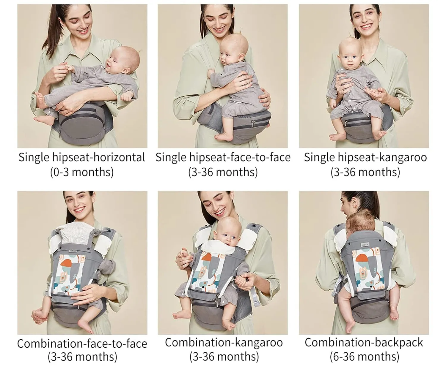 Bebamour Baby Carrier Safety-Certified Hip Seat Baby Carrier Newborn to Toddler Baby Hipseat 0-36Months with Head Hood, 3 PCS Teething Pads, Waist Extender & Storage Bag,Pink Print