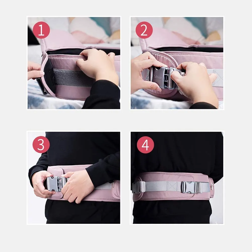 Bebamour Baby Carrier Safety-Certified Hip Seat Baby Carrier Newborn to Toddler Baby Hipseat 0-36Months with Head Hood, 3 PCS Teething Pads, Waist Extender & Storage Bag,Pink Print