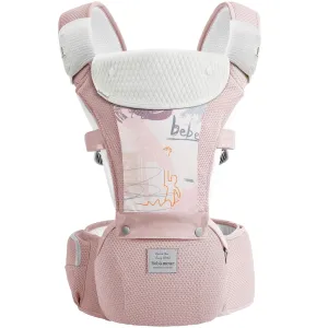 Bebamour Baby Carrier Safety-Certified Hip Seat Baby Carrier Newborn to Toddler Baby Hipseat 0-36Months with Head Hood, 3 PCS Teething Pads, Waist Extender & Storage Bag,Pink Print