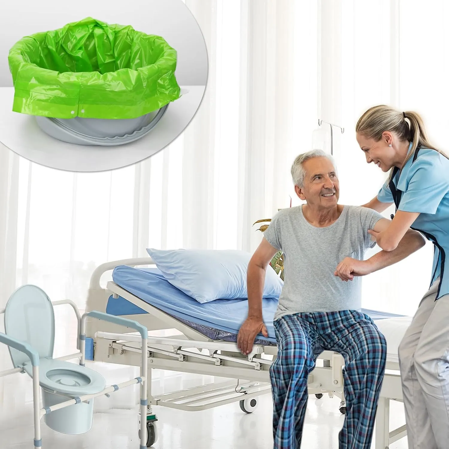 Bedside Commode Liners, 100 Leakproof Toilet Liners for Bedside Commode, Scented Adult Potty Chair Liners, Commode Liners for Commode Chair, Bedpan, Bucket Toilet (100 Bags Only)