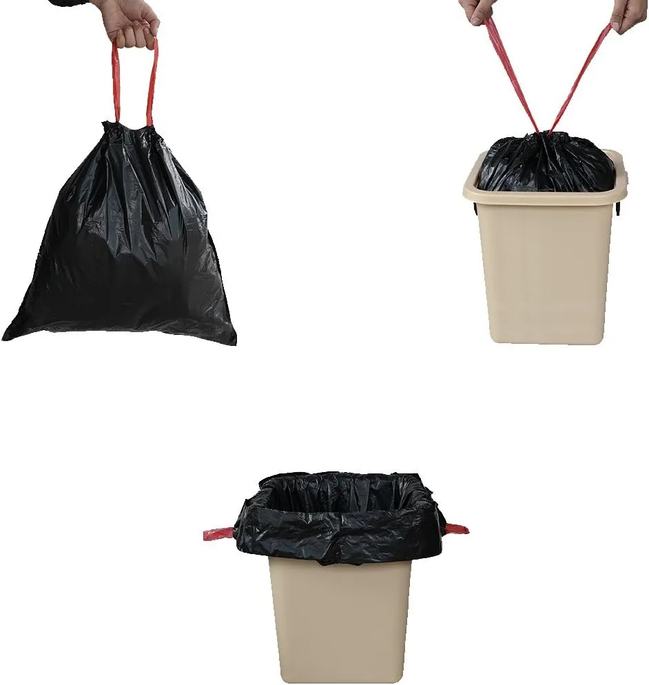 Begale 6 Gallon Drawstring Trash Bags, Black Small Drawstring Garbage Bags, 110 Counts