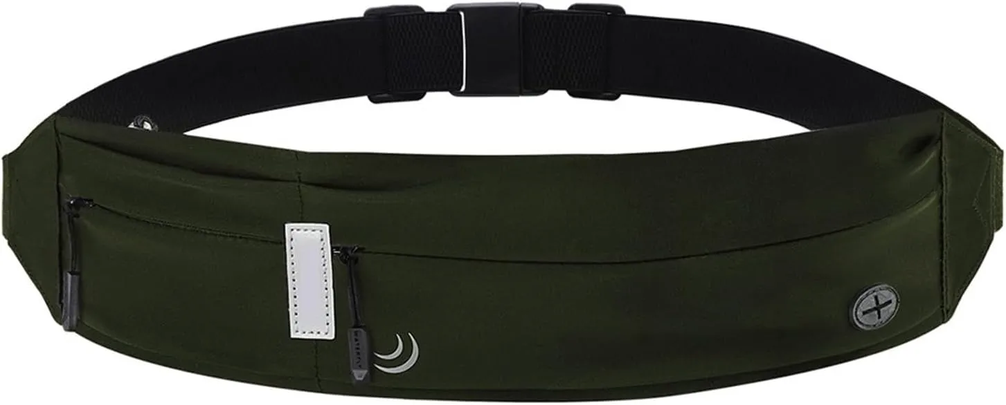 Belt Bag Running Waist Pack Sport Workout Exercise Fitness Runner Belt Men Women Jogger Slim(Dark Green)