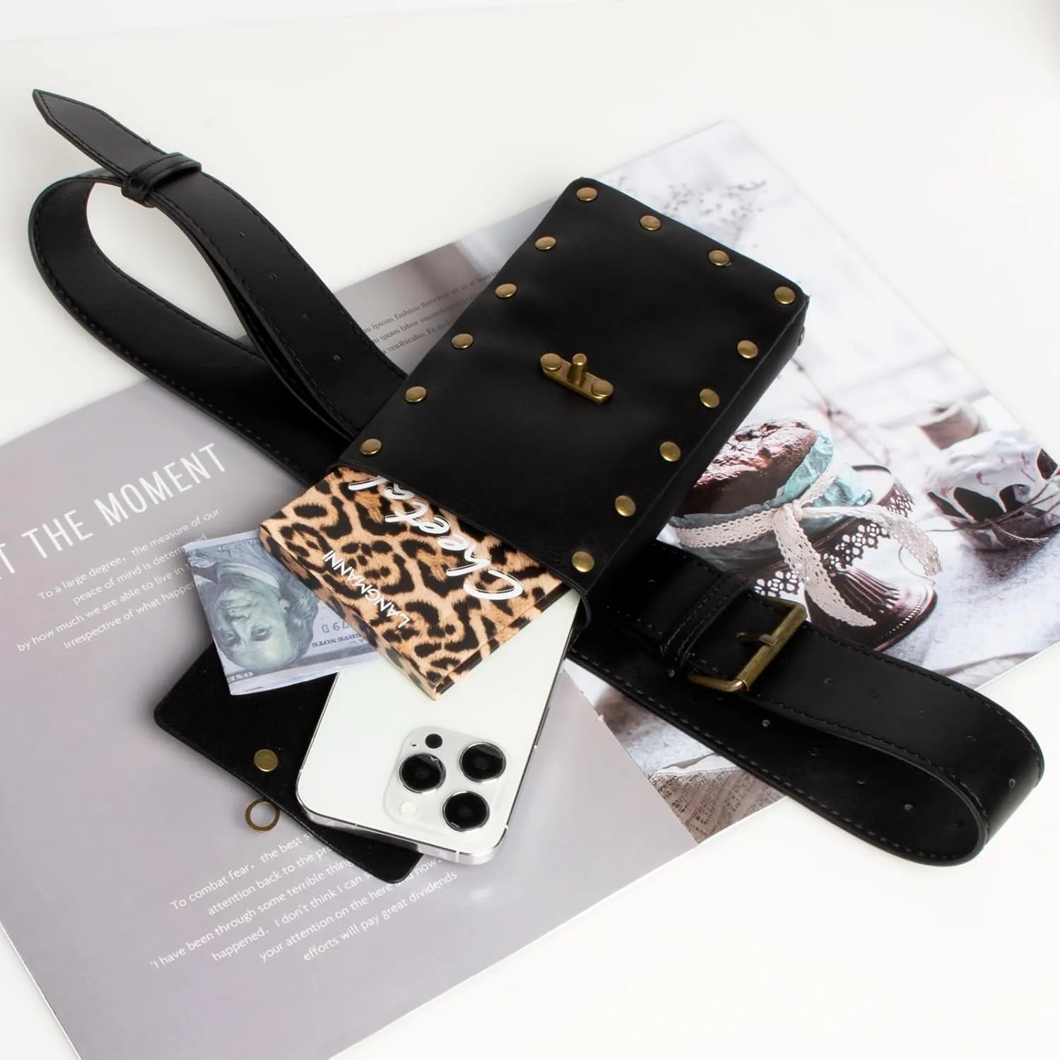 Belt Pouch Waist Bag Fanny Pack Steampunk Phone Holder Medieval Bag Leather Belt Renaissance Cosplay Costume Accessories (1-Balck)