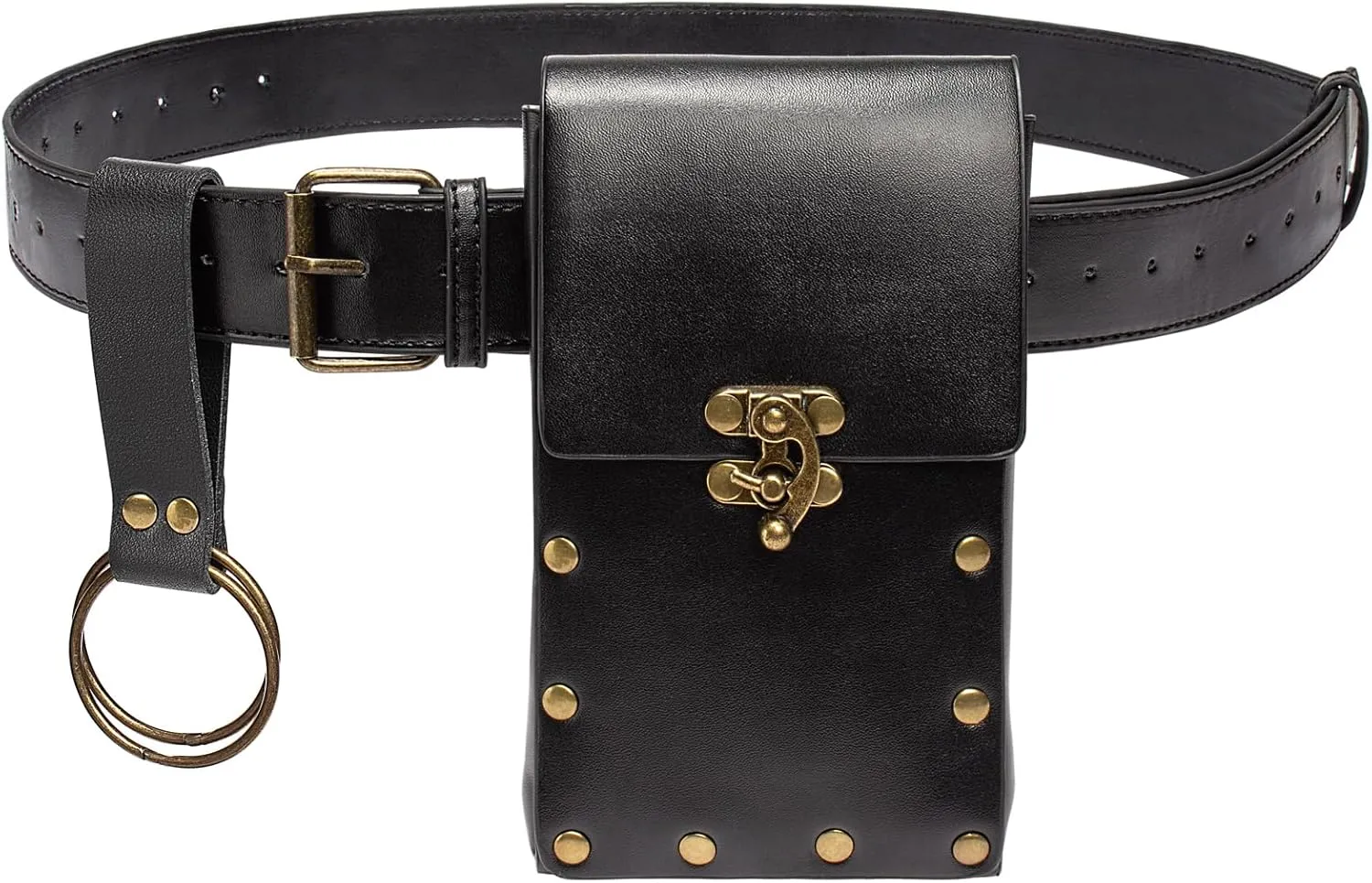 Belt Pouch Waist Bag Fanny Pack Steampunk Phone Holder Medieval Bag Leather Belt Renaissance Cosplay Costume Accessories (1-Balck)