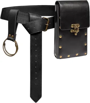 Belt Pouch Waist Bag Fanny Pack Steampunk Phone Holder Medieval Bag Leather Belt Renaissance Cosplay Costume Accessories (1-Balck)