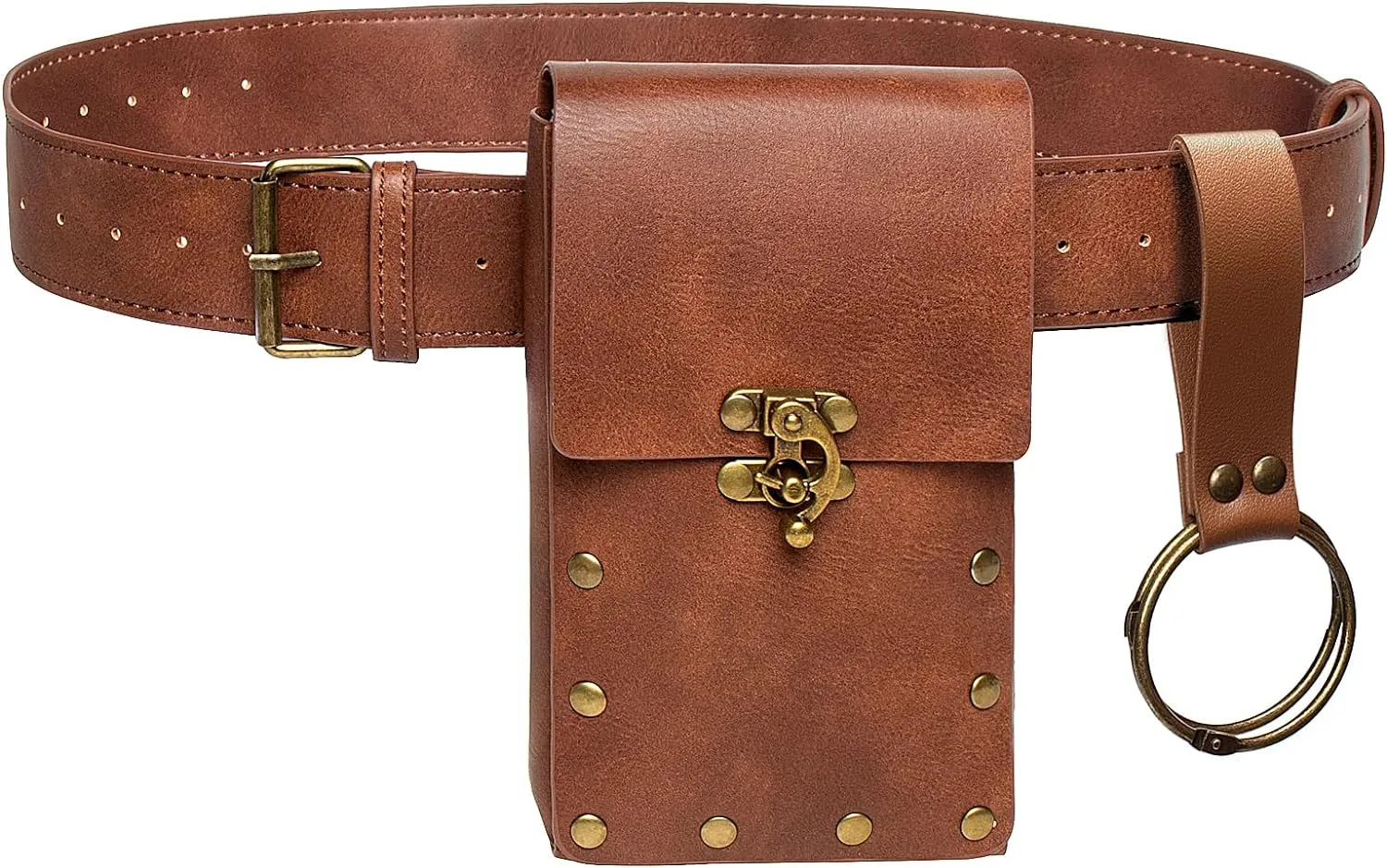 Belt Pouch Waist Bag Fanny Pack Steampunk Phone Holder Medieval Bag Leather Belt Renaissance Cosplay Costume Accessories (1-Brown)