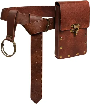 Belt Pouch Waist Bag Fanny Pack Steampunk Phone Holder Medieval Bag Leather Belt Renaissance Cosplay Costume Accessories (1-Brown)