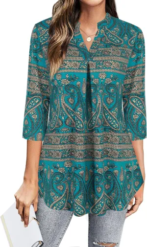 BEPEI Womens Tops Dressy Casual 3/4 Sleeve Blouses V Neck Business Work Shirts