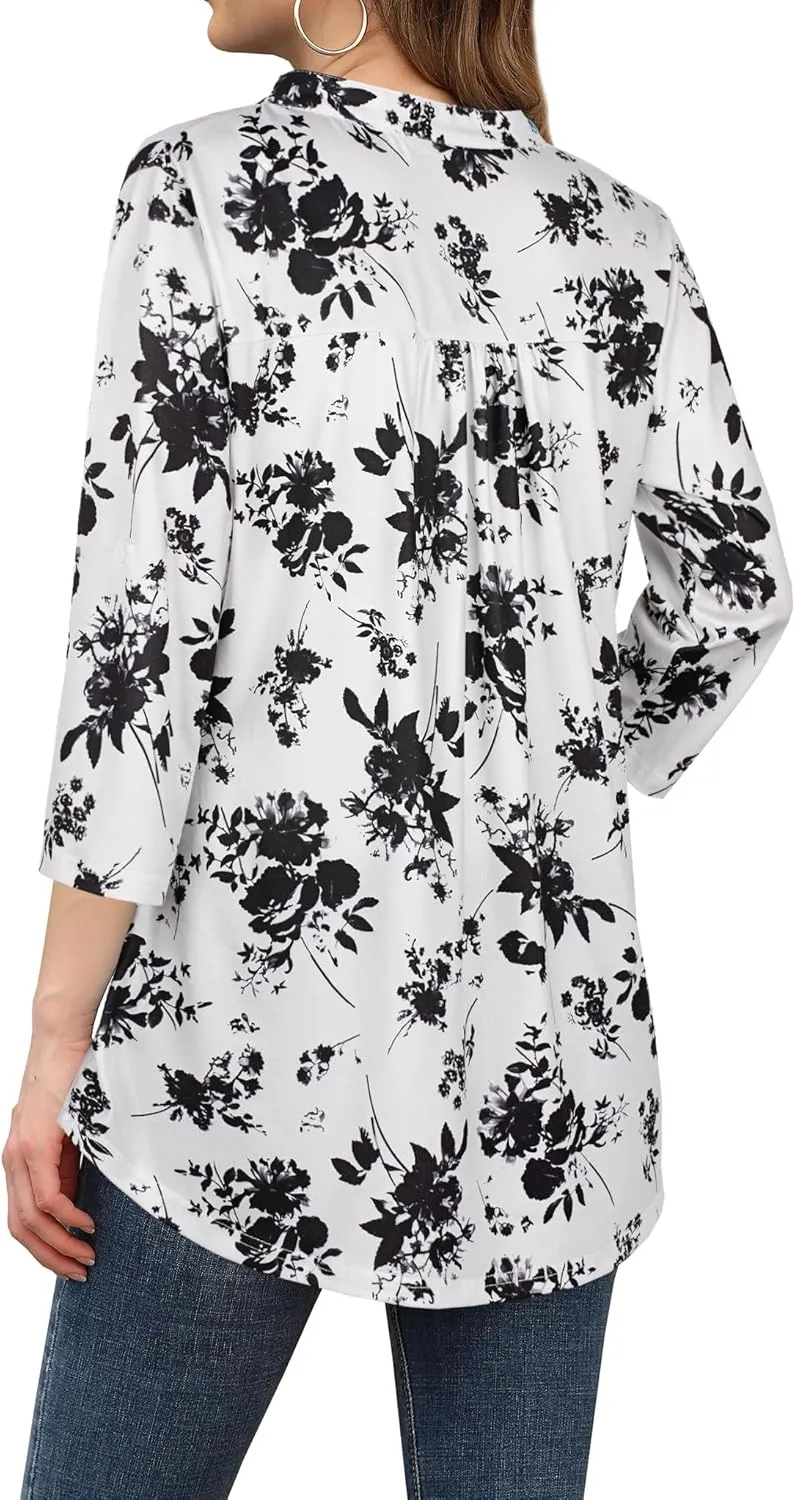 BEPEI Womens Tops Dressy Casual 3/4 Sleeve Blouses V Neck Business Work Shirts