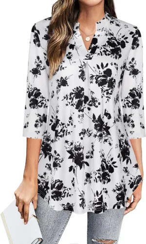 BEPEI Womens Tops Dressy Casual 3/4 Sleeve Blouses V Neck Business Work Shirts