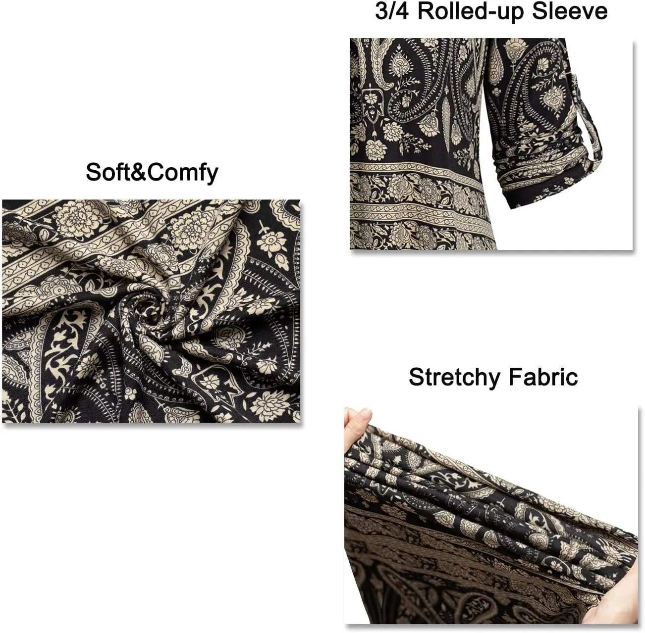 BEPEI Womens Tops Dressy Casual 3/4 Sleeve Blouses V Neck Business Work Shirts