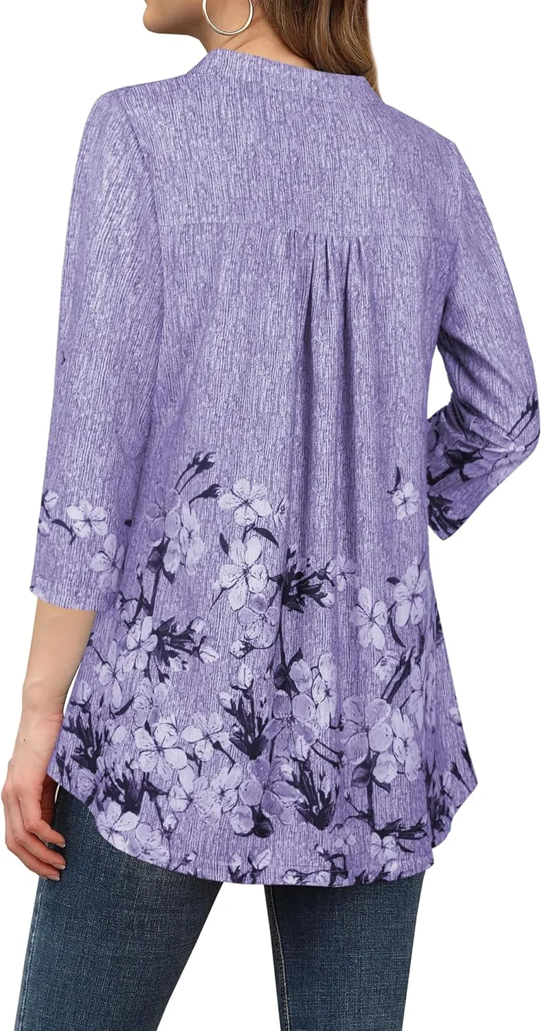 BEPEI Womens Tops Dressy Casual 3/4 Sleeve Blouses V Neck Business Work Shirts