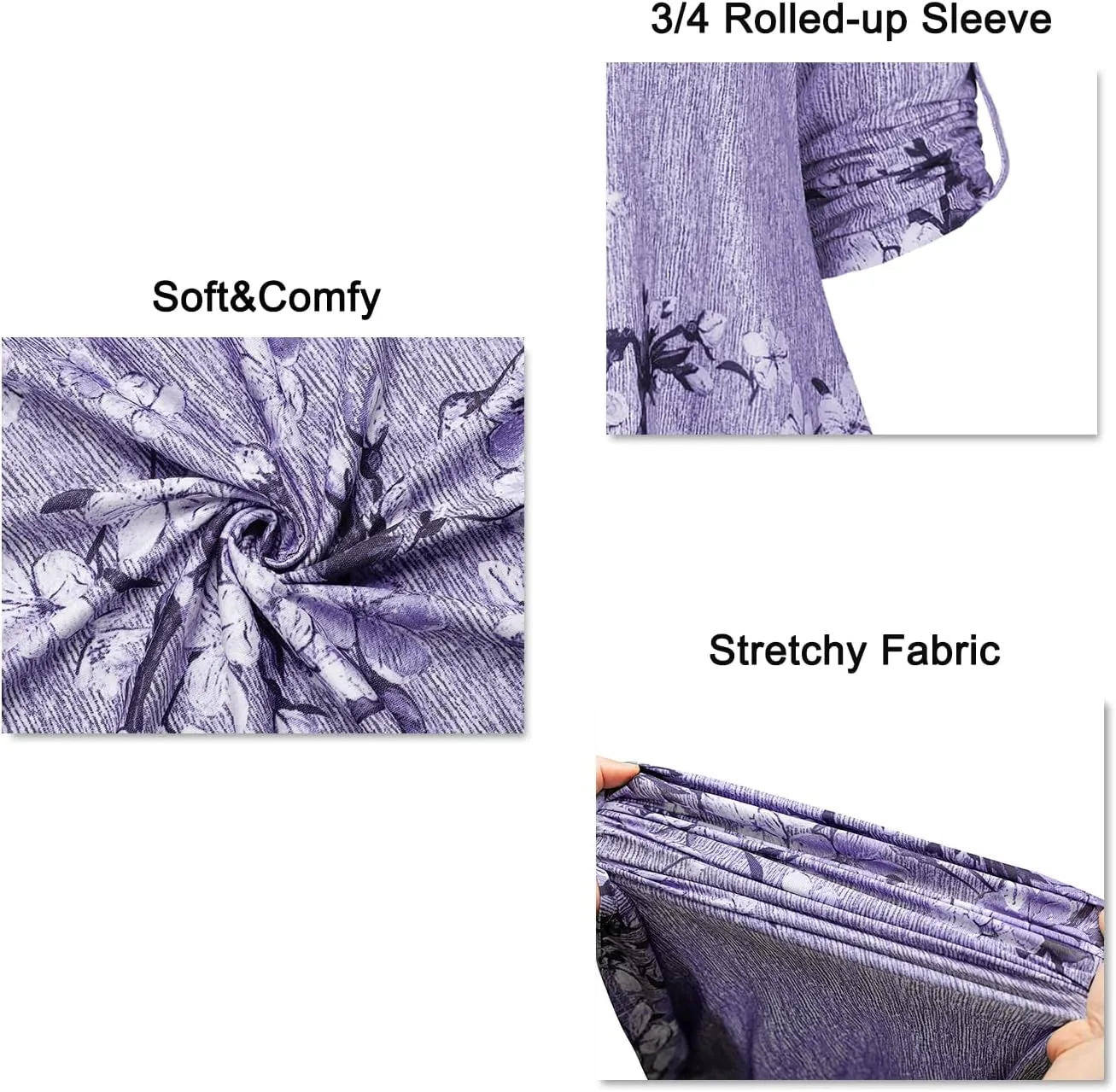 BEPEI Womens Tops Dressy Casual 3/4 Sleeve Blouses V Neck Business Work Shirts