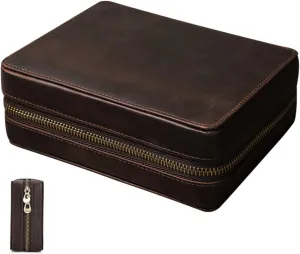 BESPORTBLE 4 Vintage Leather Watch Storage Case for Men Slots Travel Organizer Box Design for Easy Compartment Access Present for Special Occasions
