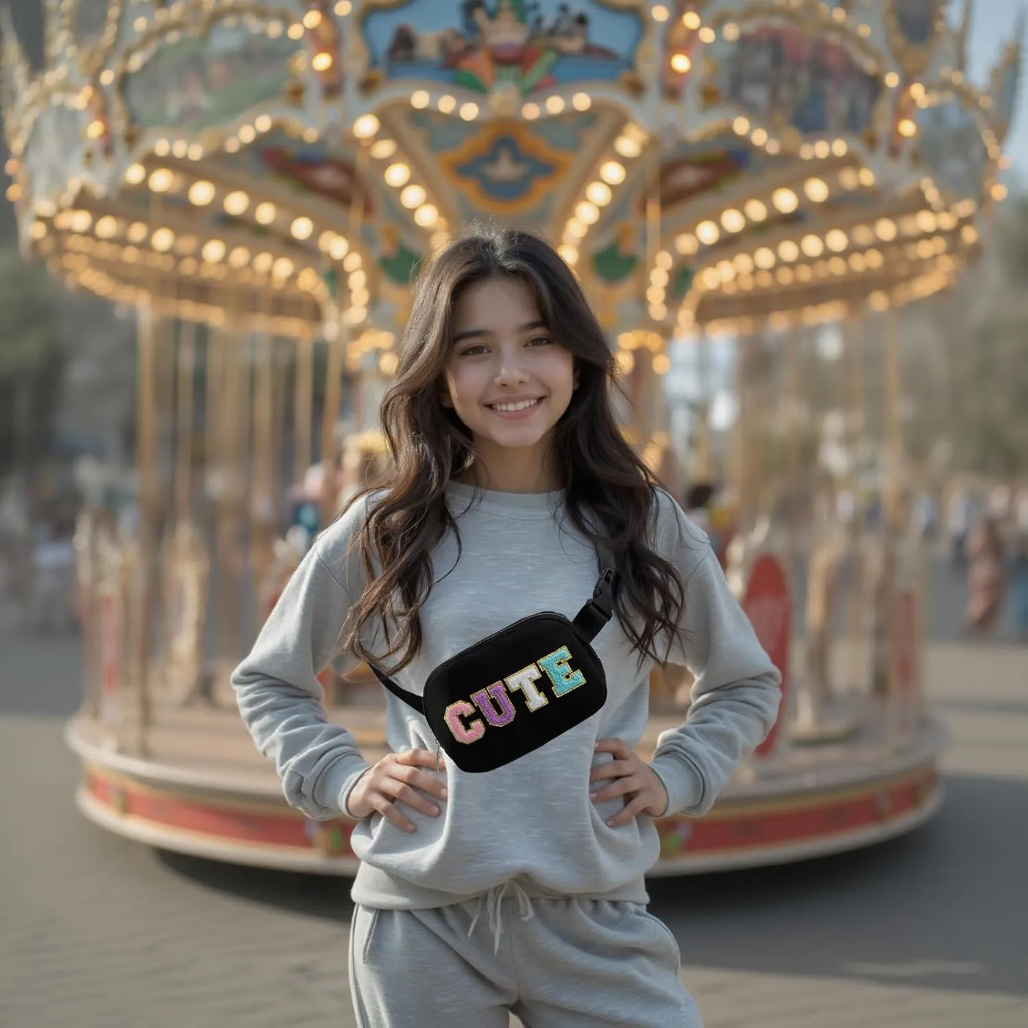 Birthday Gifts for 6 7 8 9 10 11 12 13 14 15 Year Old Girls,Belt Bag Fanny Pack Crossbody Bags ，Purse for Kids,Cute Teen Trendy Stuff Travel Essentials，Letter Belt Bag For Girls （Black）