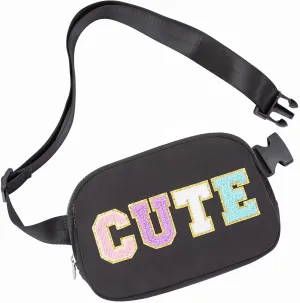 Birthday Gifts for 6 7 8 9 10 11 12 13 14 15 Year Old Girls,Belt Bag Fanny Pack Crossbody Bags ，Purse for Kids,Cute Teen Trendy Stuff Travel Essentials，Letter Belt Bag For Girls （Black）