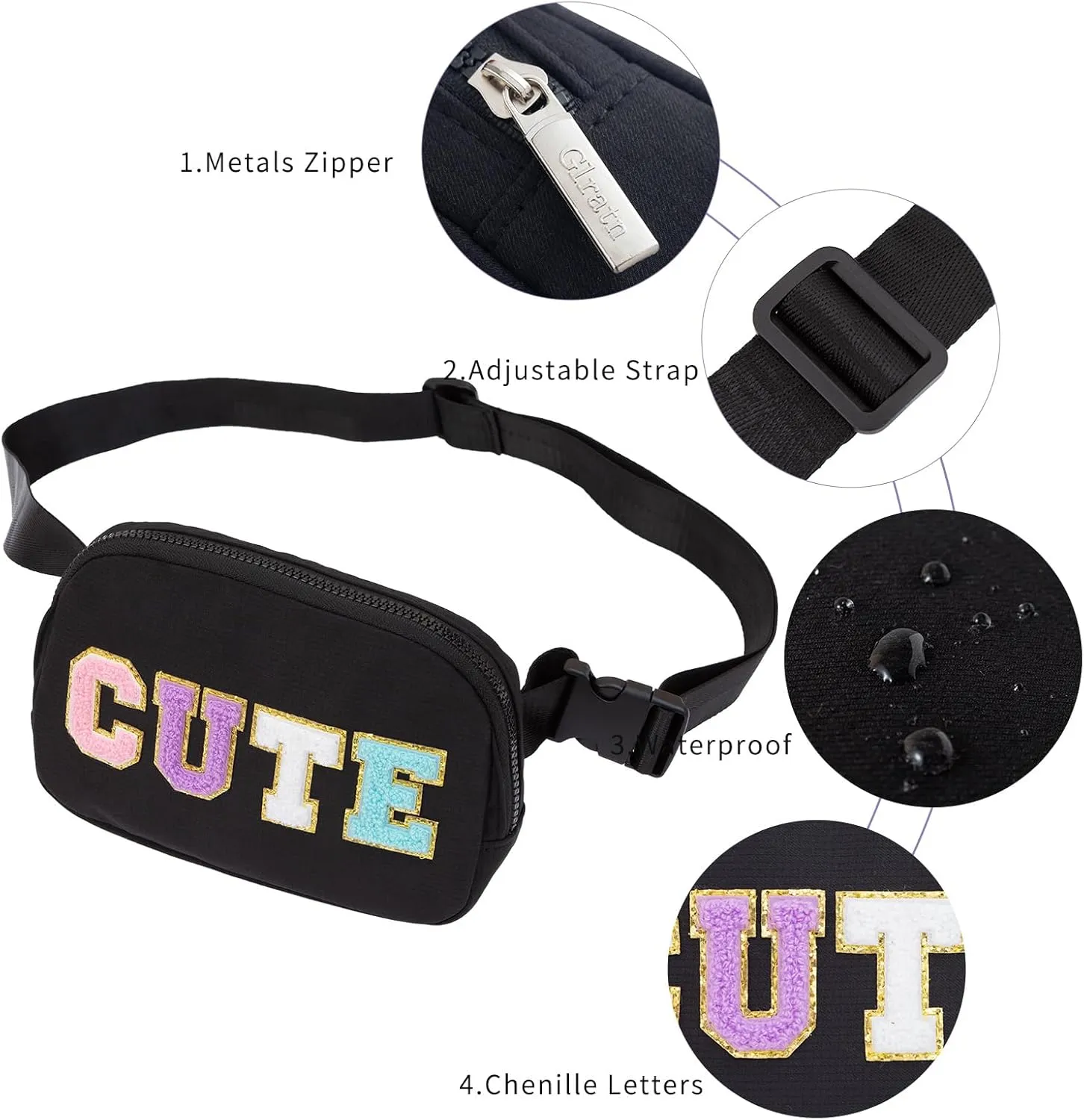 Birthday Gifts for 6 7 8 9 10 11 12 13 14 15 Year Old Girls,Belt Bag Fanny Pack Crossbody Bags ，Purse for Kids,Cute Teen Trendy Stuff Travel Essentials，Letter Belt Bag For Girls （Black）