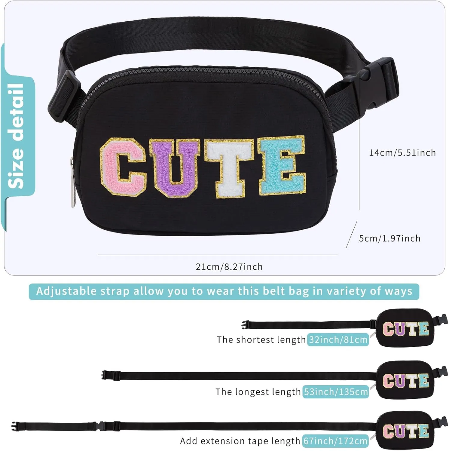 Birthday Gifts for 6 7 8 9 10 11 12 13 14 15 Year Old Girls,Belt Bag Fanny Pack Crossbody Bags ，Purse for Kids,Cute Teen Trendy Stuff Travel Essentials，Letter Belt Bag For Girls （Black）