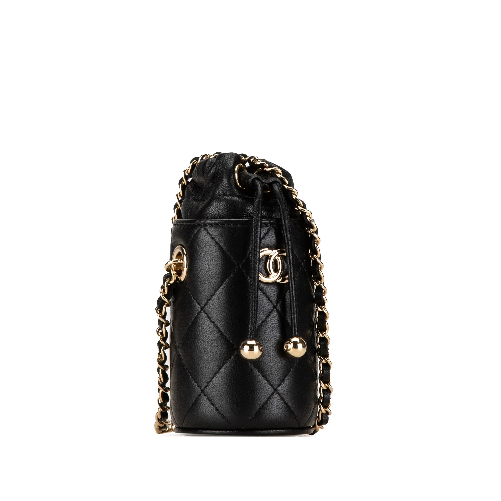Black Chanel Micro CC Quilted Calfskin Drawstring Bucket Bag
