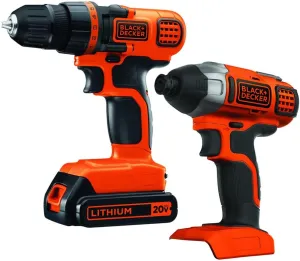 BLACK DECKER 20V MAX Cordless Drill and Impact Driver, Power Tool Combo Kit with Battery and Charger (BD2KITCDDI)