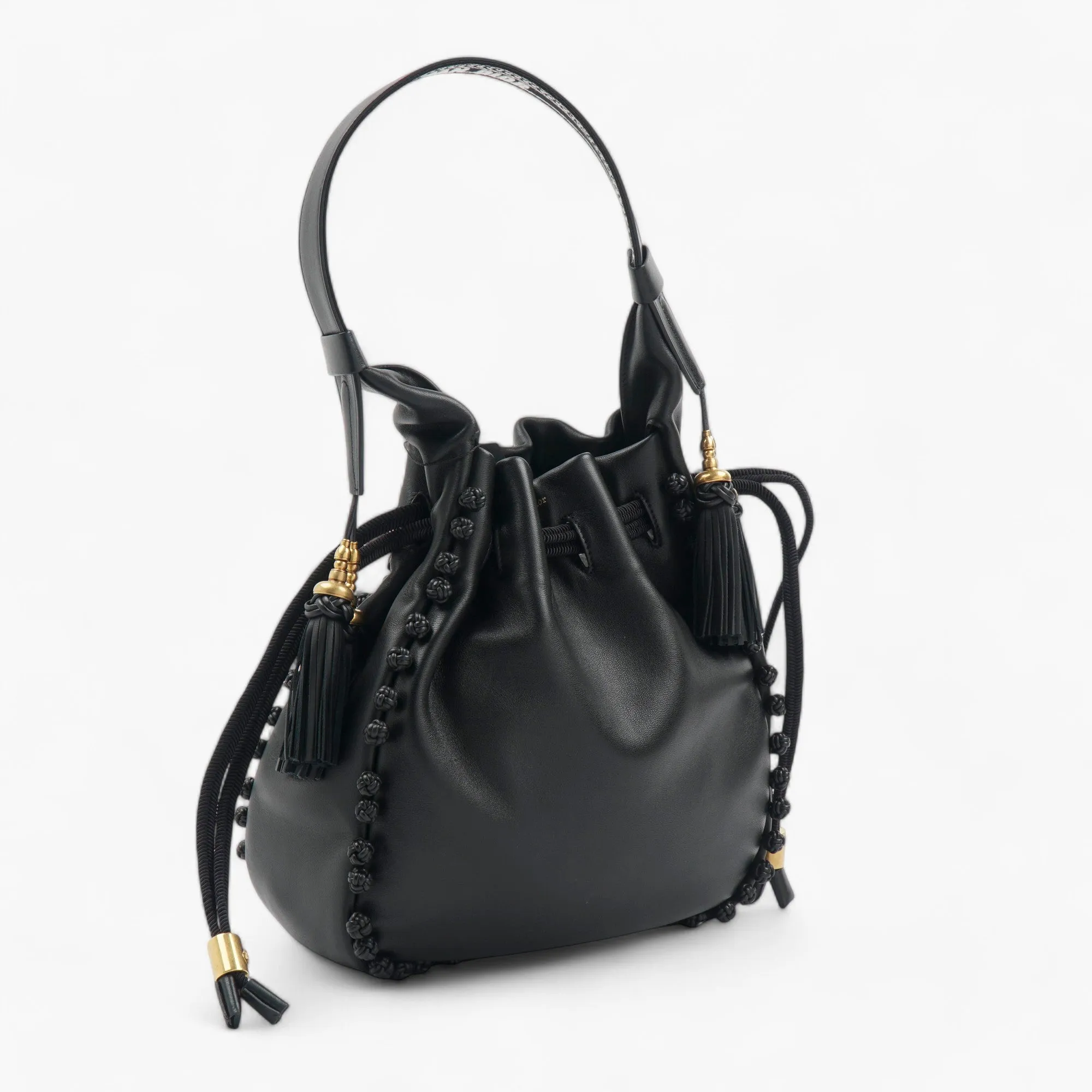 Black Lambskin Hobo Bucket Bag