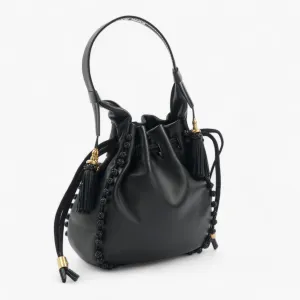 Black Lambskin Hobo Bucket Bag
