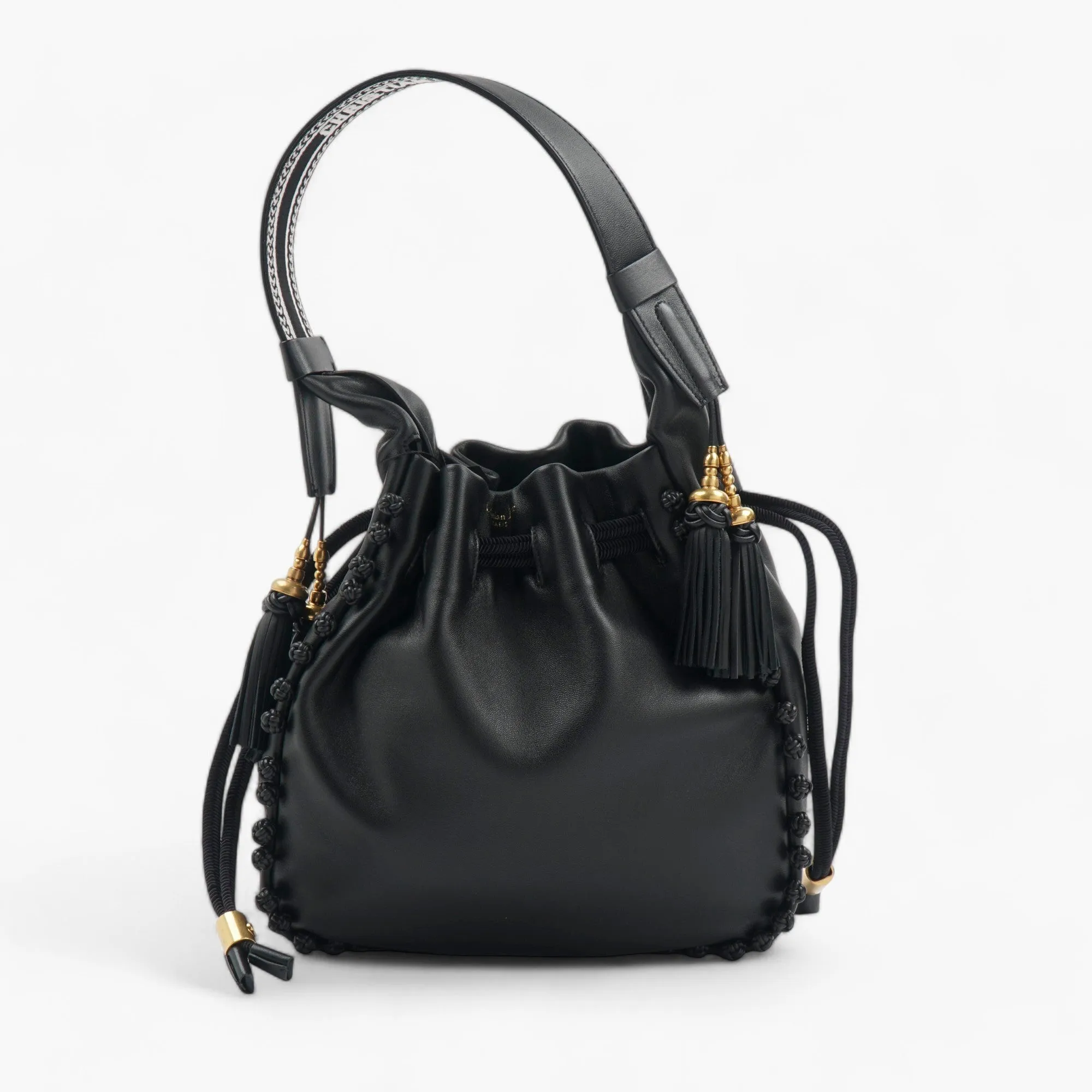 Black Lambskin Hobo Bucket Bag