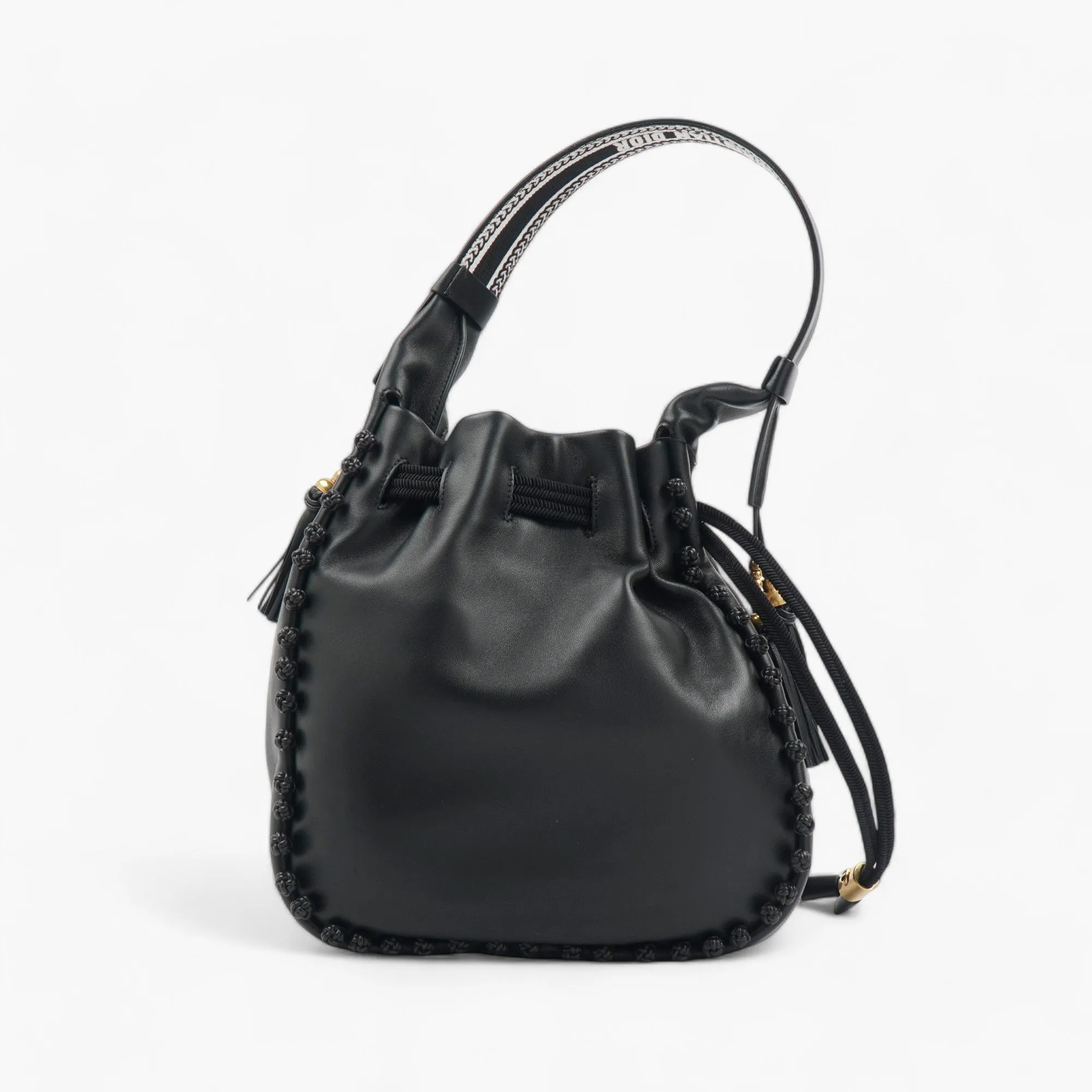 Black Lambskin Hobo Bucket Bag