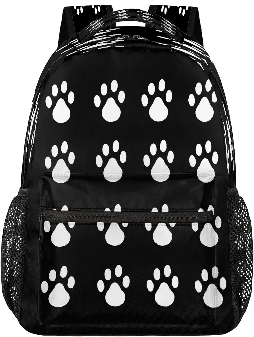 Black Paw Print Travel Backpack, Large 16 Inch Laptop Bookbag Lightweight Carry-On Bag for Business Travel & Hiking