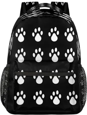 Black Paw Print Travel Backpack, Large 16 Inch Laptop Bookbag Lightweight Carry-On Bag for Business Travel & Hiking