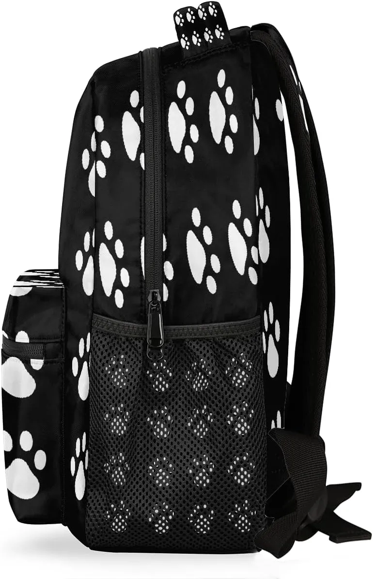 Black Paw Print Travel Backpack, Large 16 Inch Laptop Bookbag Lightweight Carry-On Bag for Business Travel & Hiking