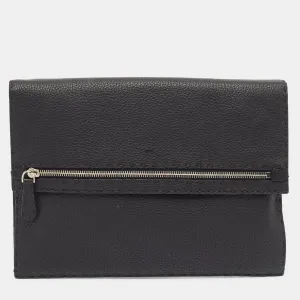 Black Selleria Leather Wristlet Clutch