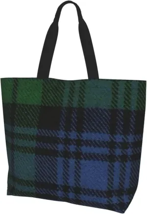 Black Watch Ancient Original Scottish Tartan Tote Bag For Women - Sturdy & Water-Repellent Polyester, Versatile Carryall For Daily Use
