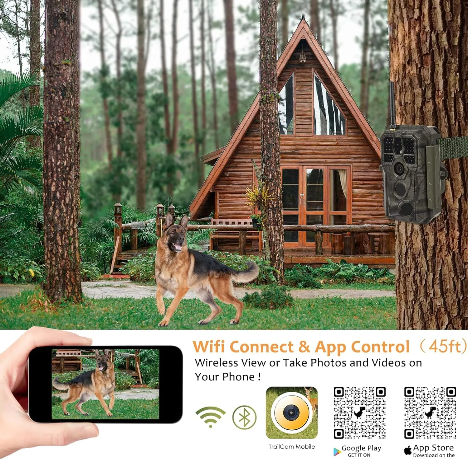 BLAZEVIDEO 48MP 1296P WiFi Trail & Game Camera with 0.1s Trigger Speed No Glow Night Vision Motion Activated IP66 Waterproof Wireless Hunting Cam with App for Wildlife Hunting, Yard Security