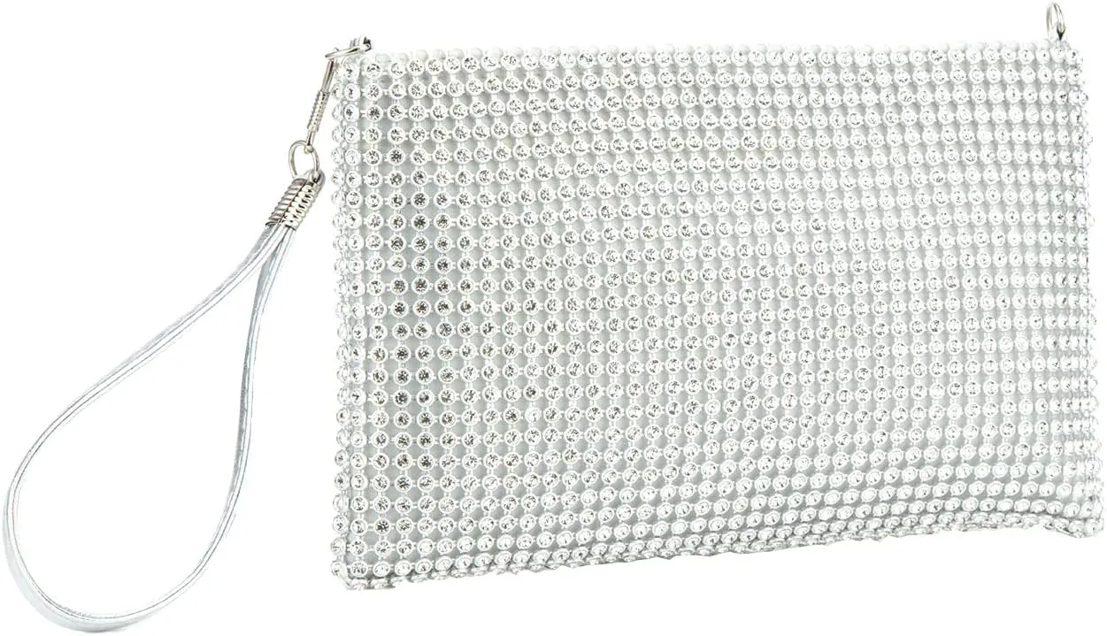 Bling Mesh Purse Small Clutch for Women Money Purse Evening Wristlet Clutch Bag Little Crystal Cell Phone Purses