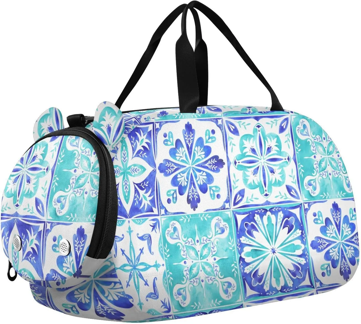 Blue and Teal Tiles Duffel Bags for Boys Small Gym Bags for Teens Dance Bag for Girls