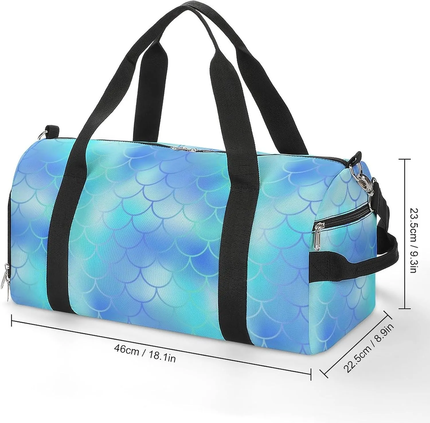 Blue Fish Skin Pattern Water Resistant Gym Bag with Shoe Compartment, Travel Duffel Tote Bag Weekender Overnight Bag for Women Men