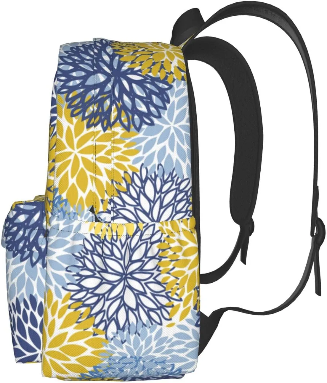 Blue Yellow And Navy Chrysanthemum Flowers Laptop Backpack For Men Women, Daisy Floral Lightweight Daypack Bookbag For Daily Commutes Business Travel Hiking