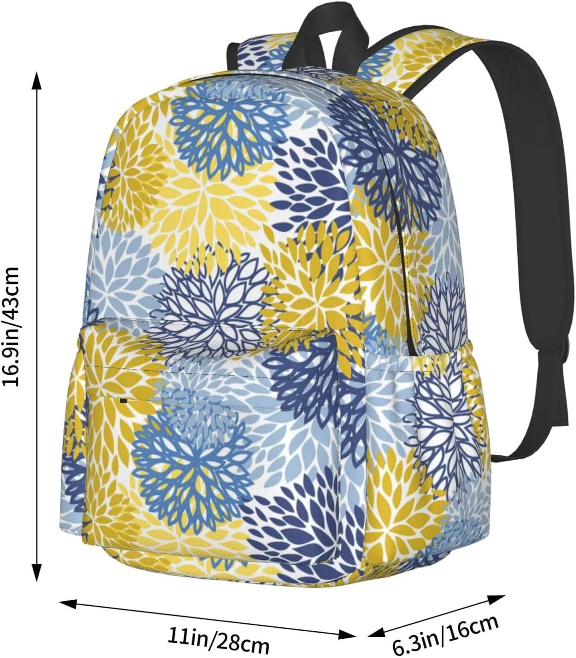 Blue Yellow And Navy Chrysanthemum Flowers Laptop Backpack For Men Women, Daisy Floral Lightweight Daypack Bookbag For Daily Commutes Business Travel Hiking