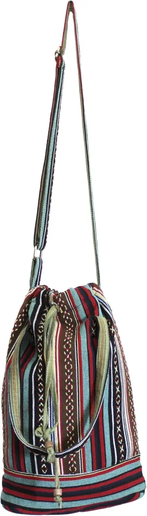 Boho Hippie Festival Cotton Crossbody Bucket Bag Jacuard Nepal Bag