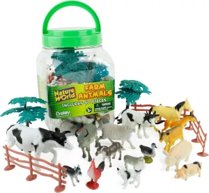 Boley Farm Animal Toy Bucket - 40 Piece Educational Playset with Horses, Cows, Roosters, Sheep, Fences, Trees - Perfect for Imaginative Play, Easy Storage, and Cleanup - Child Safe, Durable, and Fun