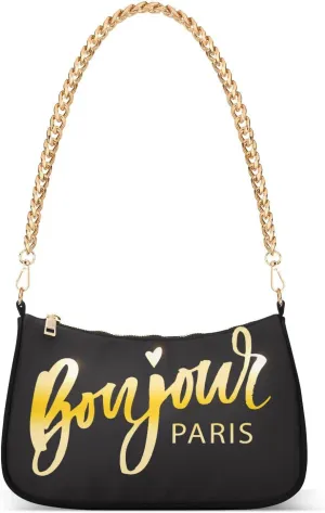 Bonjour Paris Golden Black Shoulder Bags for Women Small Handbags Mini Clutch Purse