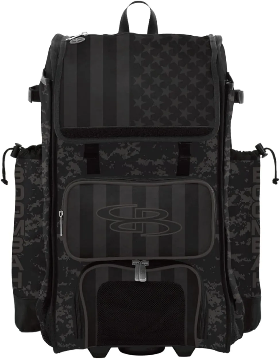 Boombah Rolling Catchers Superpack 2.0 Baseball/Softball Gear Bag - 23-1/2" x 13-1/2" x 9-1/2" - USA Clandestine Black/Dark Charcoal - Telescopic Handle - Holds 4 Bats - Wheeled Version