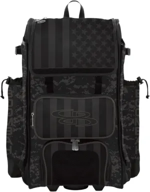 Boombah Rolling Catchers Superpack 2.0 Baseball/Softball Gear Bag - 23-1/2" x 13-1/2" x 9-1/2" - USA Clandestine Black/Dark Charcoal - Telescopic Handle - Holds 4 Bats - Wheeled Version