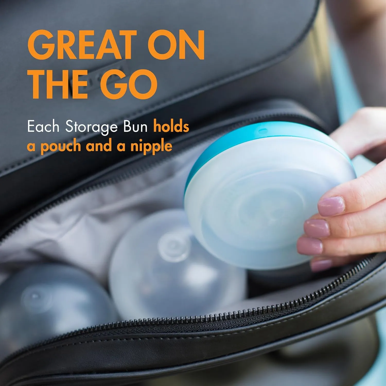 Boon Baby Bottle Storage Buns - Travel Holders for Nursh Bottles - Blue and White, 3 Count