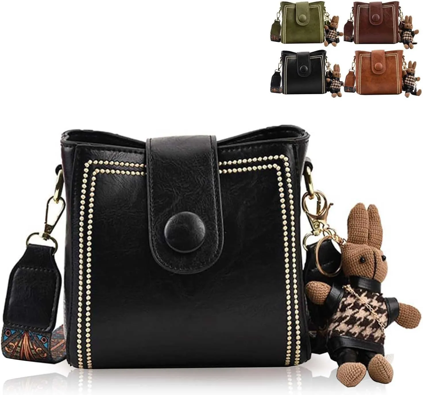 Bootara Bucket Bag, Bootara Women's Vintage Bunny Charm Bucket Bag, with Adjustable Wide Shoulder Strap